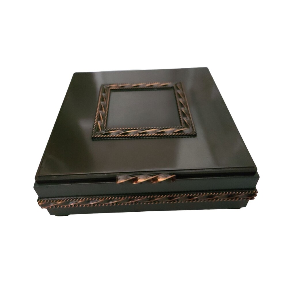 Vintage Lignifer Hungary Brutalist Trinket Box Copper Bronze Tone Metal Wood 5"